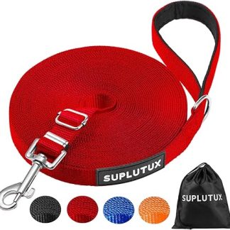 Recall Lead for Dogs, Running Lead for Dogs - Adjustable Dog Lead with Padded Handle Including Storage Bag, Ideal for Training, Walks and Outdoor (Red, 10 m / 32 ft)