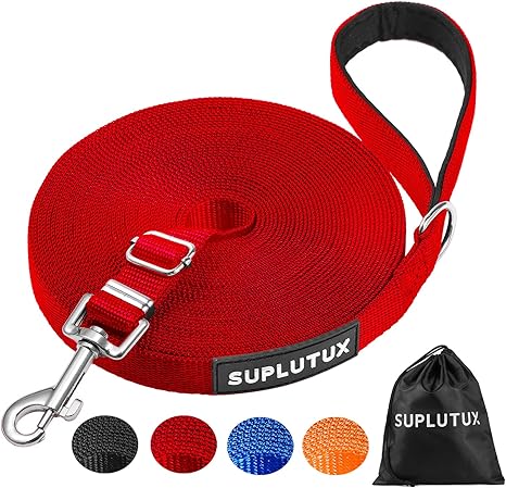 Recall Lead for Dogs, Running Lead for Dogs - Adjustable Dog Lead with Padded Handle Including Storage Bag, Ideal for Training, Walks and Outdoor (Red, 10 m / 32 ft)