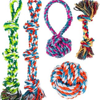 GASAPET Dog Rope Toy for Large/Medium Dogs, Almost Indestructible Dog Toy Set for Aggressive Chewers, Durable Cotton Rope Chew Toy for Teething Tug Toy, 5 Pieces
