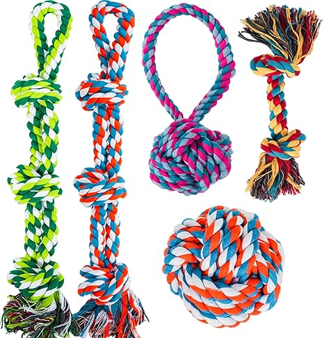 GASAPET Dog Rope Toy for Large/Medium Dogs, Almost Indestructible Dog Toy Set for Aggressive Chewers, Durable Cotton Rope Chew Toy for Teething Tug Toy, 5 Pieces