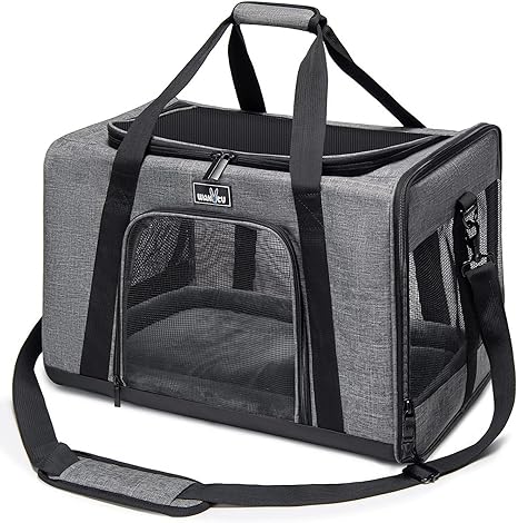 Wakytu Dog Bag for Air Travel, Pet Carrier for Cats and Dogs, Transport Bag for Pets, Foldable Dog Transport Case, Cat Carrier, Dog Carrier for Cars, Breathable Dog Bag (Grey)