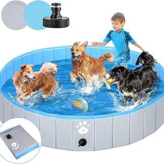 Dog Pool Swimming Pool Diameter 160 cm for Dogs Children Paddling Pool or Other Animals Reinforced Thickness 5 mm Portable and Foldable - Grey