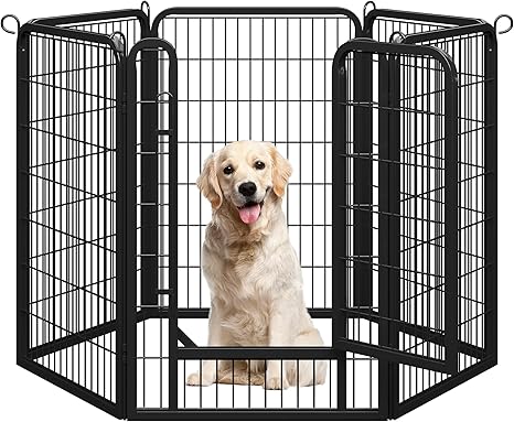 Yaheetech Puppy Run 100 cm High, 6-Piece Puppy Playpen Foldable with Door, Dog Playpen Outdoor Run for Dogs Home & Garden, Assembly Tool-Free