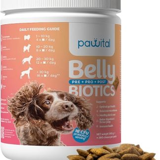 Pawital Belly Biotics: Prebiotic, Probiotic and Postbiotic 3-in-1 Dog Snack - For Excessive Paw Licking, Itching and Digestive Problems - 1B CBE - 360 Treats