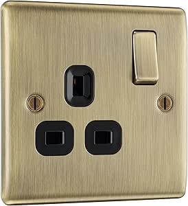 BG Electrical nab21b 1 Gang Metal Antique Brass Plug Socket Single Switch