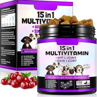 Multivitamin for Dogs 15-in-1, Natural Essential Vitamins Chewable Tablets with B Complex Vitamins for Immune System, Bones, Joints - Calcium, Iron, Copper, Iodine, Zinc (150 Chews)