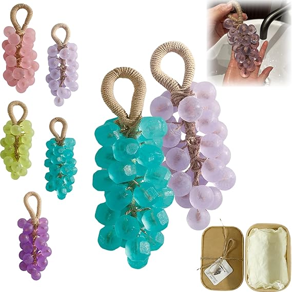 Grape Soap on the Rope, Personalised, Handmade Crystal Grape Soap, Decorative for Hand Washing and Bathing, Cold Stirred, for Men and Women Bathrooms (2psc c)