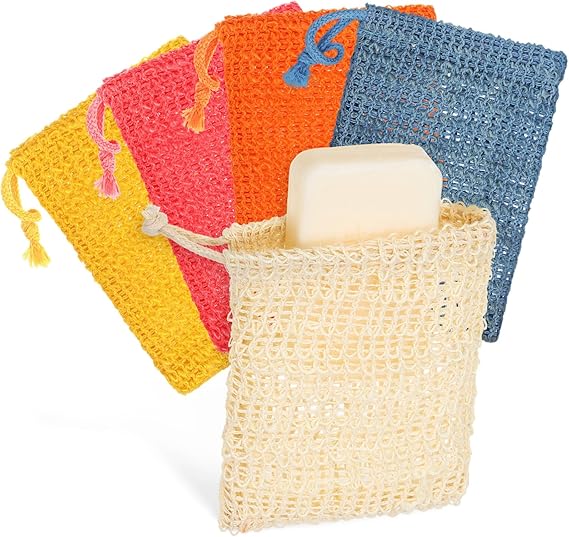 Anneome 10 x Exfoliating Soap Bags Drawstring for Shower and Bathroom Use for Foaming and Drying Soap Pieces Various Colours