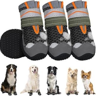 SlowTon Dog Shoes, Paw Protection, Pack of 4 Breathable Dog Shoes Outdoor with Non-Slip Sole, Adjustable Reflective Velcro Dog Boots for Small, Medium Dogs (#3)