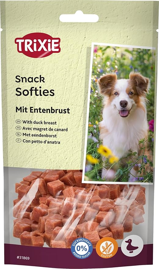 TRIXIE Premium Dog Duck Softies 100 g - Premium Treats for Dogs Gluten Free - No Grain & Sugar, Tasty Reward for Training & Home - 31869