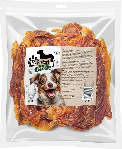 Mr. Pretzel Chicken Fillet Snack - Dried 100% Chicken Fillet Strips - 500g | High Quality Meat Snack | Premium Dog Snack | Grain Free | No Additives | For Dogs of All Sizes