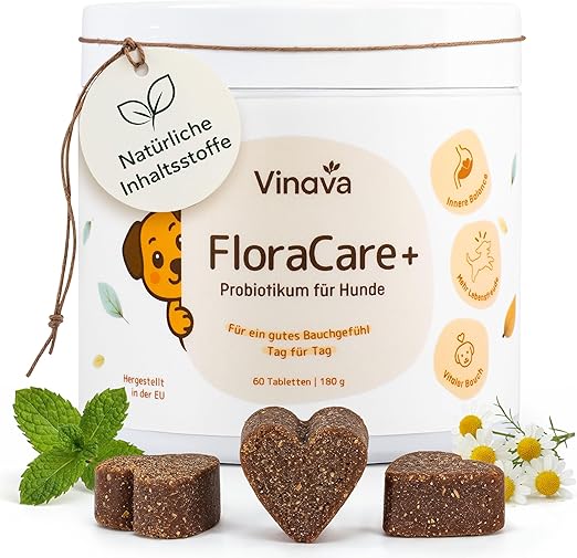 FloraCare+ Probiotics Dog - Intestinal Treatment for Diarrhoea, Bloating & Heartburn | Build Intestinal Flora & Strengthen Gastrointestinal | Prebiotics + Probiotics for Dogs | Stomach Protection