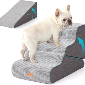Gardner Pet Dog Stairs for Small Dogs 35/42 cm, Pet Stairs Dog Stairs 3 Steps, Dog Ramp Made of High Density Foam with Non-Slip Waterproof Fabric Cover for Bed, Sofa, Couch