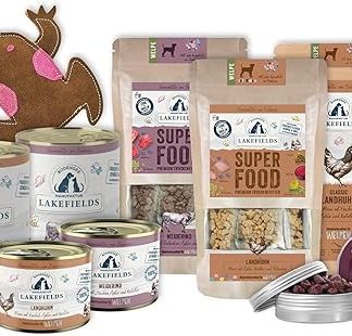 Lakefields Puppy Box | Premium Tasting Package with Puppy Wet Food & Dry Food | Chicken & Beef | Treats & Sustainable Puppy Toy | 9 Contents for Testing