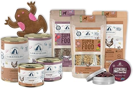 Lakefields Puppy Box | Premium Tasting Package with Puppy Wet Food & Dry Food | Chicken & Beef | Treats & Sustainable Puppy Toy | 9 Contents for Testing