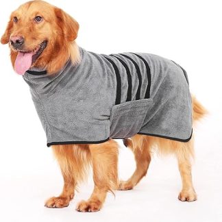 HezzLuv Bathrobe for Dogs, Microfibre Dog Bathrobe for Medium and Large Dogs, Grey Bath Towel, Dog Towel, Quick Drying, Super Absorbent, for Dogs and Cats (Black, XL)