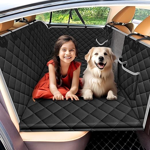 Kfonla Dog Blanket Car Rear Seat, Water-Repellent Dog Car Covers Back Seat with Side Protection and Viewing Window, Back Seat Dog Car with Hard Underside, Universal Scratch-Resistant Car Seat Cover