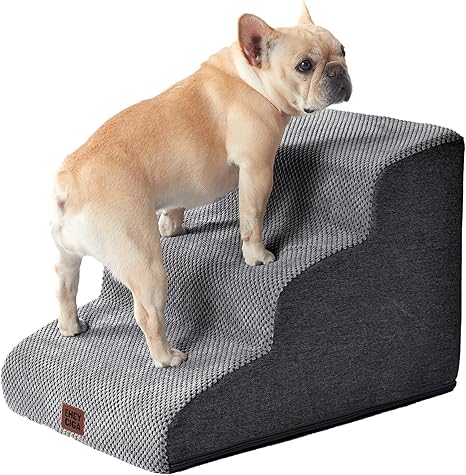 EHEYCIGA Dog Stairs for Small Dogs, 40 cm High, Pet Stairs for Sofa Bed, Stairs for Dogs Made of High Density Sponge, Dog Ramp with Washable Cover and Non-Slip Base, 3 Steps, Grey