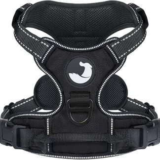 Joytale Dog Harness Medium, No-Pull Pet Harness with 2 Leash Clips, Adjustable Soft Padded Dog Vest, Reflective No-Choke Pet Oxford Vest with Easy Control Handle for Walking and Training, Black,M