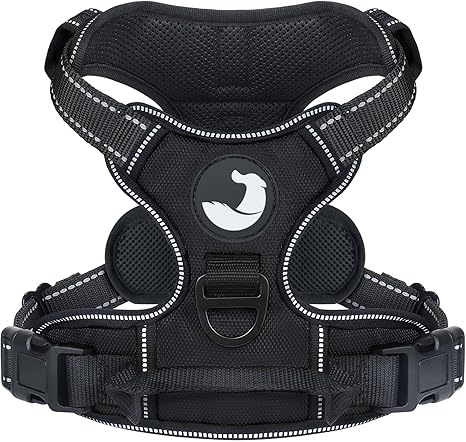 Joytale Dog Harness Medium, No-Pull Pet Harness with 2 Leash Clips, Adjustable Soft Padded Dog Vest, Reflective No-Choke Pet Oxford Vest with Easy Control Handle for Walking and Training, Black,M