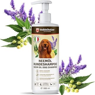 Veddelholzer 500 ml Natural Neem Oil Dog Shampoo Gentle Skin & Coat Care, Relieves Itching Against Fleas, Ticks & Mites, Moisturising & Moisturising for a Shiny Coat