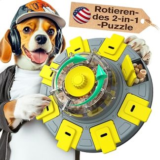 KADTC Rotating Dog Puzzle 2 in 1 for Small, Medium and Large Dogs - Adjustable Anti Sling Feeder, Interactive Treat Toy, Mental Stimulation for Puppies