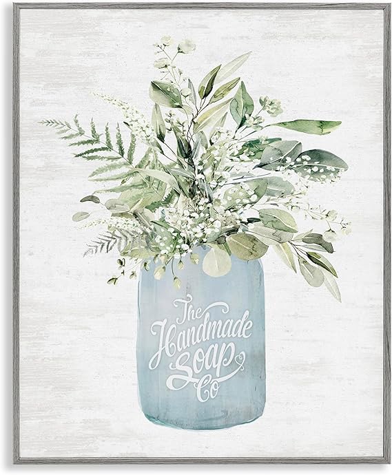 Stupell Industries Antique Handmade Bath Soap Framed Giclee Art Design by Lettered and Lined, 30 x 24, Grey