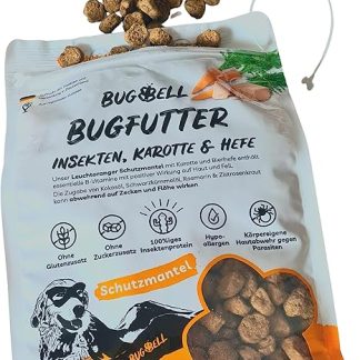 BugBell 900 g Premium Dry Food Insect, Black Cumin Oil, Coconut Oil, Rockrose Herb & Rosemary Powder Naturally Protect Against Ticks & Fleas, Carrot & Yeast Have a Positive Effect on Skin & Coat