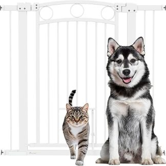 PawHut Door Safety Gate Stair Safety Gate No Drilling Stair Gate for Widths 76-104 cm One-Handed Opening Steel White