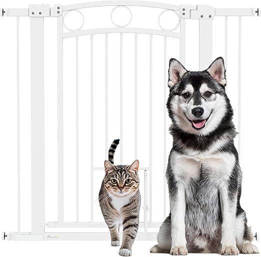 PawHut Door Safety Gate Stair Safety Gate No Drilling Stair Gate for Widths 76-104 cm One-Handed Opening Steel White