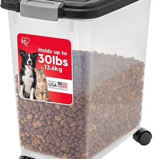 Iris Ohyama Cat Food Storage with Wheels, 30 L/11 kg, Black, Airtight Food Box, Dry Food, Food Container, for Dogs, Cats, Pet Food Container, BPA-Free, Feeding Bin, MP-8