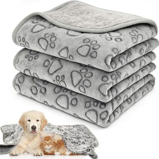 Neerow Pack of 3 Dog Blankets, 76 x 52 cm, Cat Blanket, Fluffy Sofa, Soft Fleece Dog Blanket, Washable, Pet Blanket, Grey for Small and Medium Dogs, Cats Cuddly Blanket