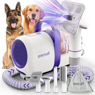 oneisall Dog Vacuum Cleaner with Brush, Super Suction Power with 12000 Pa, Pet Hair Vacuum Cleaner from the Brush with One Button, Pet Hair Remover with 4 Care Tools, 1.5 L