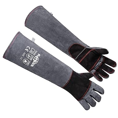 RAPICCA Gloves for handling animals, bite-resistant, reinforced leather padding, dog, cat, scratches, hawk, gripper, reptiles, snakes, 55.9 cm