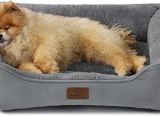 BEDSURE Washable Cat Bed for Large Cats, 63.5 x 53 cm, Non-Slip Dog Bed, Small Dogs, Square Cat Basket with Soft Edge, Grey