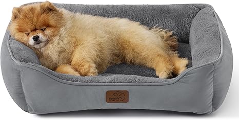 BEDSURE Washable Cat Bed for Large Cats, 63.5 x 53 cm, Non-Slip Dog Bed, Small Dogs, Square Cat Basket with Soft Edge, Grey