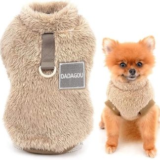 SMALLLEE_LUCKY_STORE Pet Sherpa Fleece Pullover Vest Turtleneck Sweater with D-Ring Soft Sweatshirt for Small Dogs Cats Puppy Yorkie Chihuahua Warm Autumn Winter Clothes, Brown, S