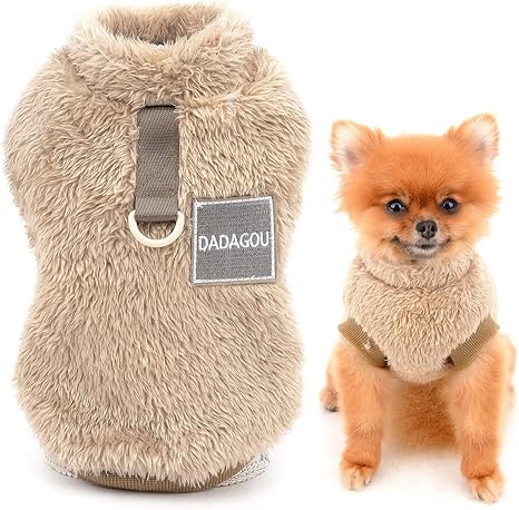 SMALLLEE_LUCKY_STORE Pet Sherpa Fleece Pullover Vest Turtleneck Sweater with D-Ring Soft Sweatshirt for Small Dogs Cats Puppy Yorkie Chihuahua Warm Autumn Winter Clothes, Brown, S