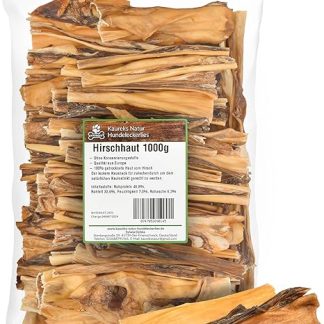 Kaureks Natur Hundeleckerlies, Deer Skin 1 kg Approx. 15 cm, Natural Dental Care for Dogs, such as Horse Scalp, Cattle Scalp