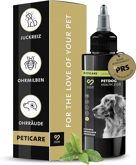 Peticare PetDog Health 2108 Anti-Parasite Agent for Dog Ears, Against Ear Mites, Mange Fungi, Relieves Itching and Promotes Regeneration Process, Unique PRS® System for Long Effect