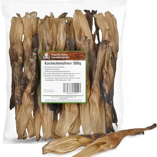 Kaureks Natur Hundeleckerlies, Rabbit Ears without Fur 500 g, Rabbit Ears, Low Fat, Chew Items, Chew Snack