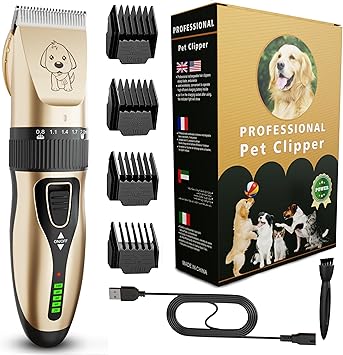 GLOBAL TECH Quiet Dog Clipper, Professional Clipper, Electric Dog Trimmer, Pet Hair Trimmer for Dogs, Cats and Other Pets