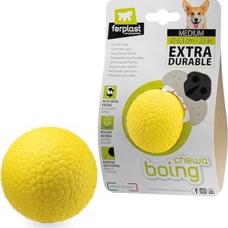 Ferplast Hunde Spielzeug, Hundeball, aus strapazierfähigem, ungiftigem, bissfestem Material, für die Zahnhygiene des Hundes, Springt und Schwimmt, CHEWA BOING Mittelgroße Hundespielzeug ball, Gelb