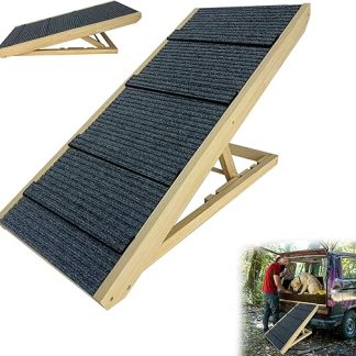 YRHome Foldable Wooden Dog Ramp 100 x 40 x 60 cm Dog Stairs for Large Cats and Dogs Non-Slip Dog Entry Aid for Bed Sofa or Car Pet Stairs Up to 100 kg Portable Pet Ramp Height Adjustable