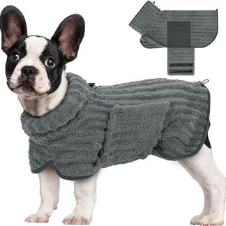 Woiil Microfibre Dog Bathrobe, Ultra Absorbent Dog Bathrobe with Fastener and Adjustable Elastic, Machine Washable, Suitable for Large, Medium and Small Dogs, Grey (M)