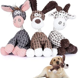 Pack of 3 Dog Toys - Squeaky Plush Toy for Small and Medium Dogs - Donkey, Dog, Sheep