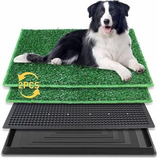 BRIAN & DANY 76 x 51 cm Dog Toilet Training Lawn for Puppies, Dog Toilet Balcony with 2 x Artificial Grass Mats and Collection Tray for Indoor and Outdoor Use