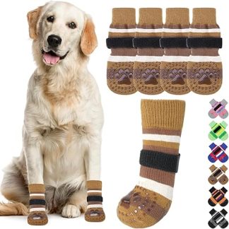 KOOLTAIL Non-Slip Dog Socks Boots Waterproof Dog Shoes Paw Protector with Strap Traction Control for Hardwood Floors Prevent Licking for Small Medium Large Older Dogs