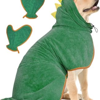 Dog Bathrobe, Quick Drying Microfibre Bath Towel, Bibykivn Adjustable Dog Towel with Velcro Closure, Absorbent Dog Bathrobe with Hat for Large Dogs (XL, Green)
