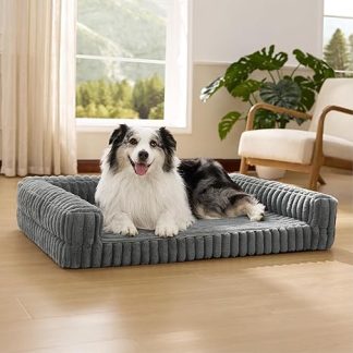 BEDSURE Orthopaedic Dog Bed for Large Dogs - 106 x 76 x 18 cm Waterproof Dog Sofa with Memory Foam and Egg Carton Foam, Washable and Removable Cord Cover Dog Couch, Grey